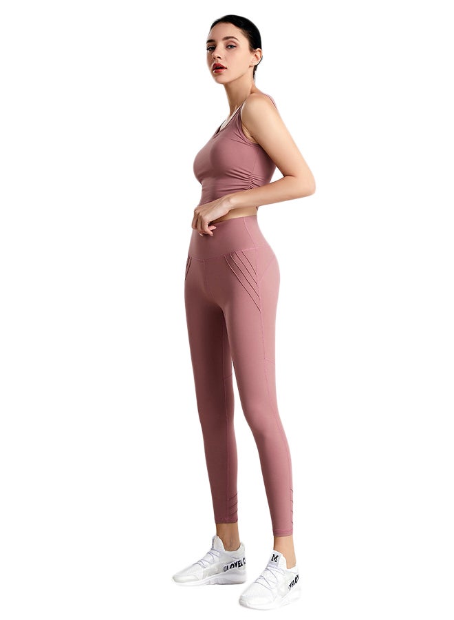Joychic - Solid Pattern High-Waist Sports Leggings Pink - Image 1