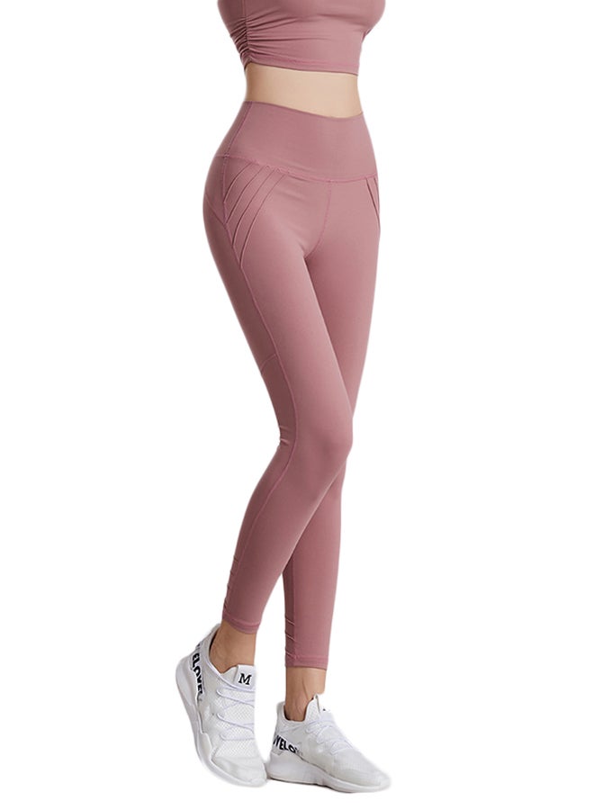 Joychic - Solid Pattern High-Waist Sports Leggings Pink - Image 1