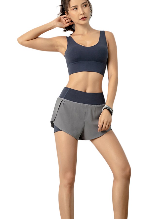 جوي شيك شورت مطاطي بتفاصيل متباينة رمادي/أزرق - Image 3