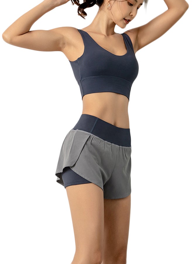 جوي شيك شورت مطاطي بتفاصيل متباينة رمادي/أزرق - Image 2