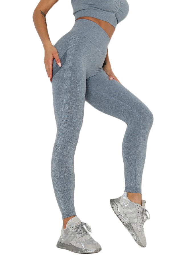 جوي شيك بنطال ميلانج ضيق بخصر مرتفع أزرق - Image 2