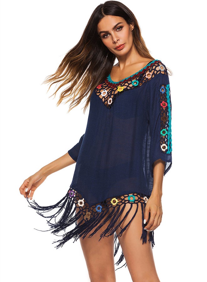 Joychic Hollow-Out Tassels Bikini Cover Up Navy Blue  - Image 2