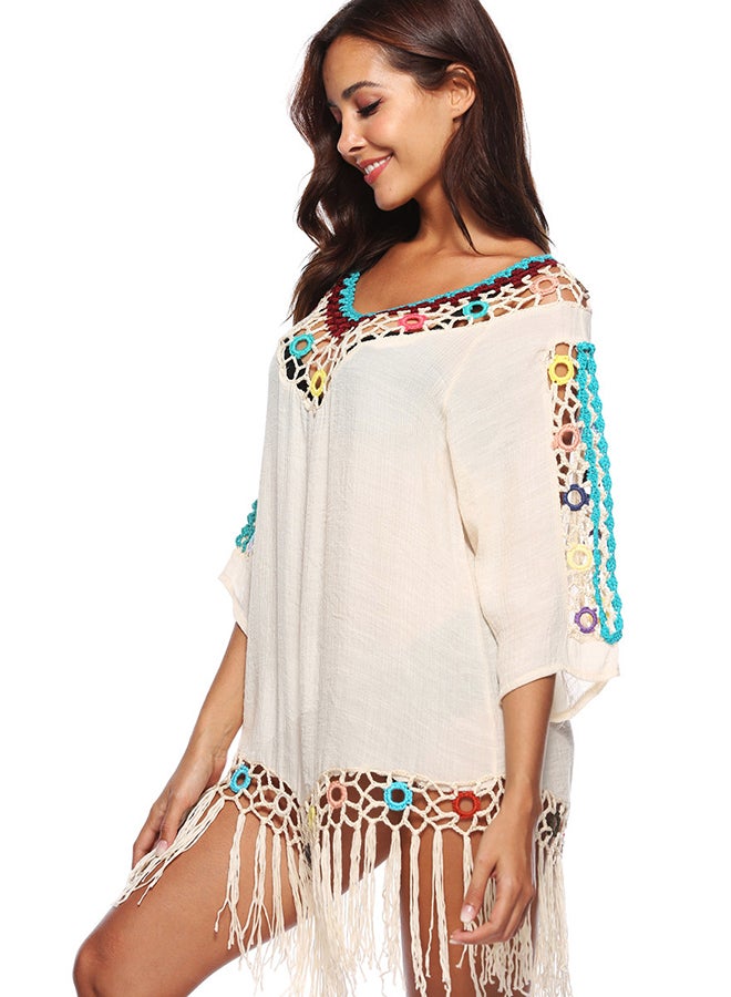 Joychic Hollow-Out Tassels Bikini Cover Up Beige - Image 2