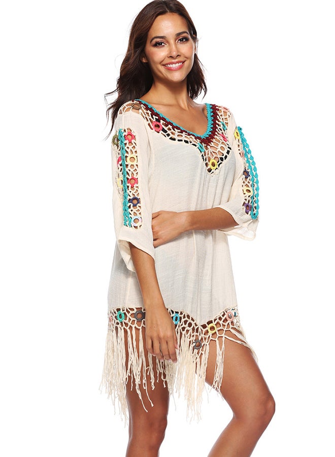 Joychic Hollow-Out Tassels Bikini Cover Up Beige - Image 3