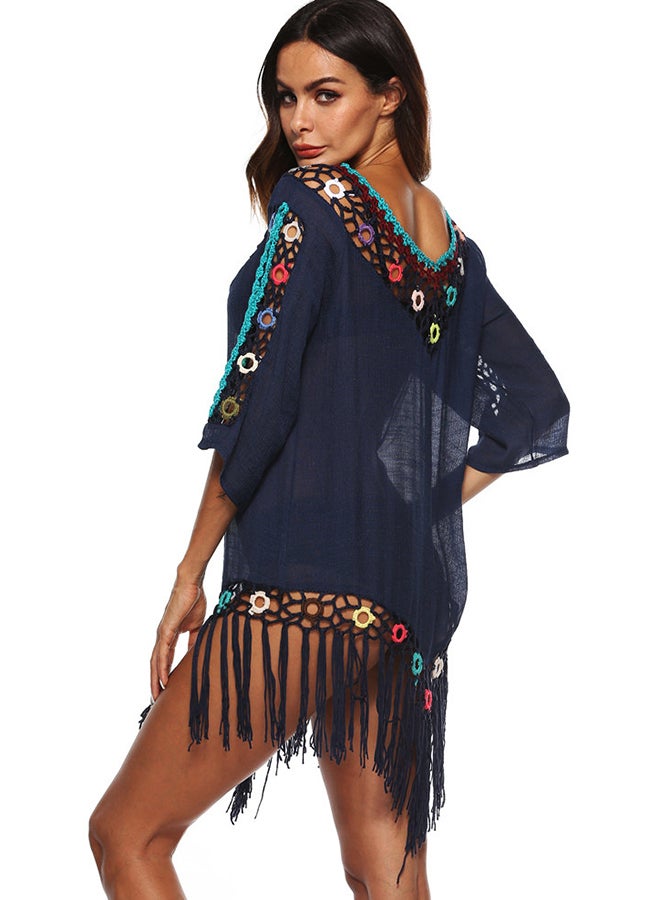 Joychic Hollow-Out Tassels Bikini Cover Up Navy Blue  - Image 5