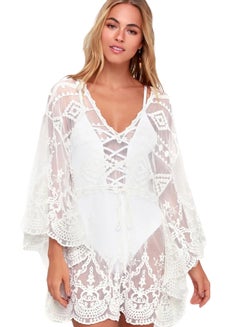 Semi Sheer Lace Bikini Cover Up White