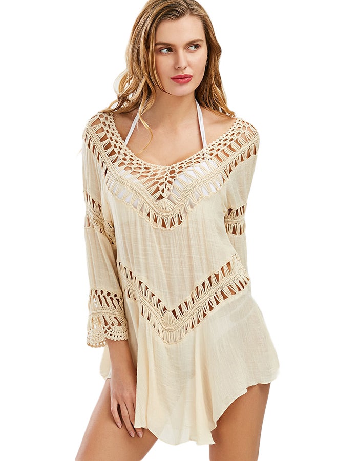 Joychic Asymmetrical Hem Bikini Cover Up Beige - Image 1