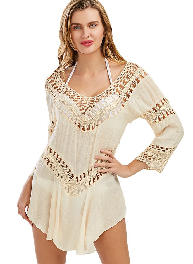 Joychic Asymmetrical Hem Bikini Cover Up Beige - Image 2