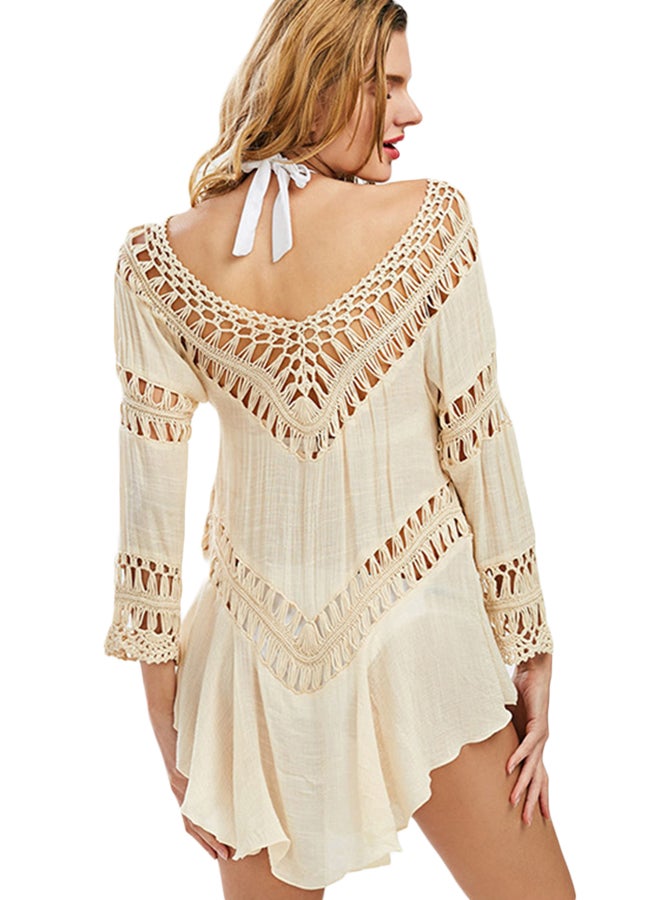 Joychic Asymmetrical Hem Bikini Cover Up Beige - Image 4