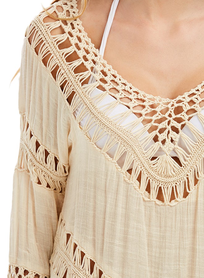Joychic Asymmetrical Hem Bikini Cover Up Beige - Image 5