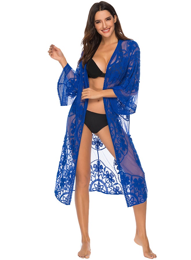 Joychic - Embroidered Open Front Cover Up Blue - Image 1