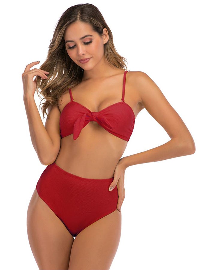 Joychic Bow Tie Detail Bikini Red  - Image 1