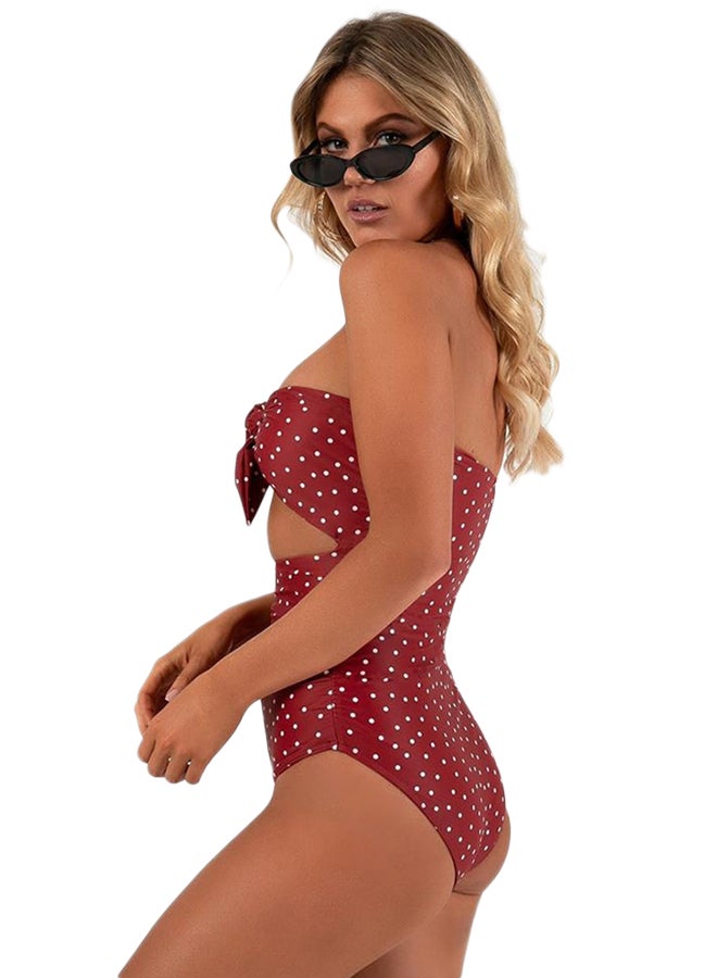 Joychic - Polka Dot One-Piece Swimsuit Burgundy - Image 1