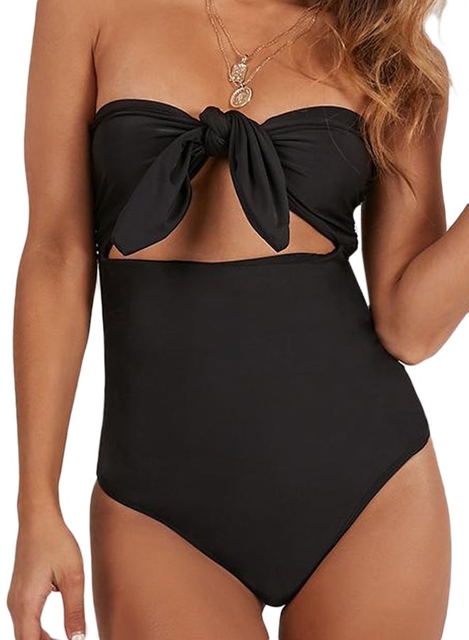 جوي شيك بدلة سباحة مكونة من قطعة واحدة مزينة بعقدة فيونكة أسود - Image 4