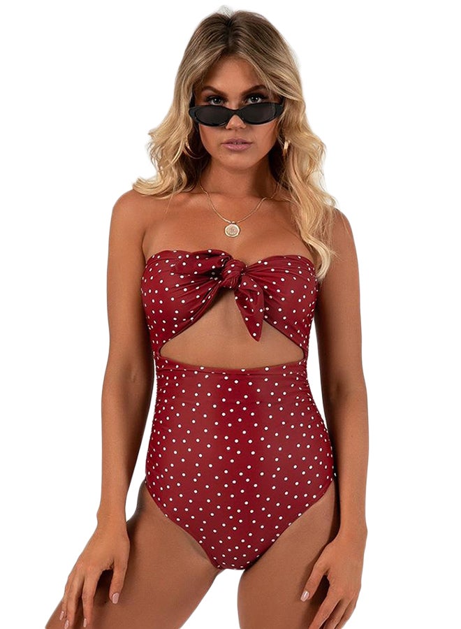 Joychic - Polka Dot One-Piece Swimsuit Burgundy - Image 1