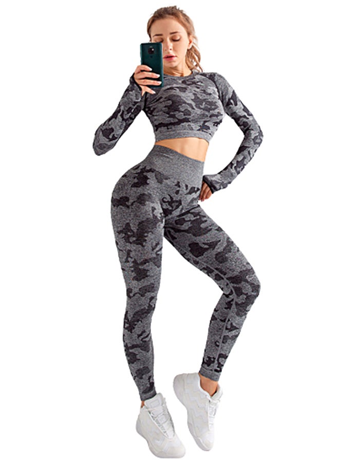 Joychic - Camouflage Printed Sports Suit Set Grey - Image 1