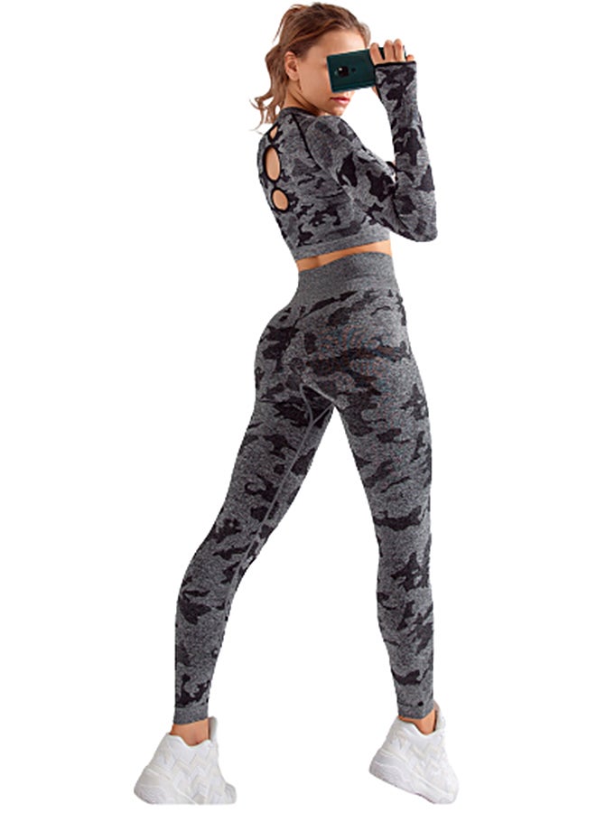 Joychic - Camouflage Printed Sports Suit Set Grey - Image 1