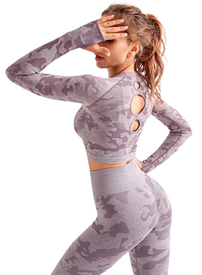 Joychic - Camouflage Print Sports Suit Set Purple - Image 1