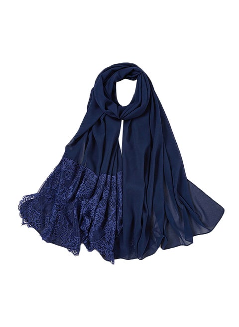 Lace Stitching Chiffon Scarf Navy Blue