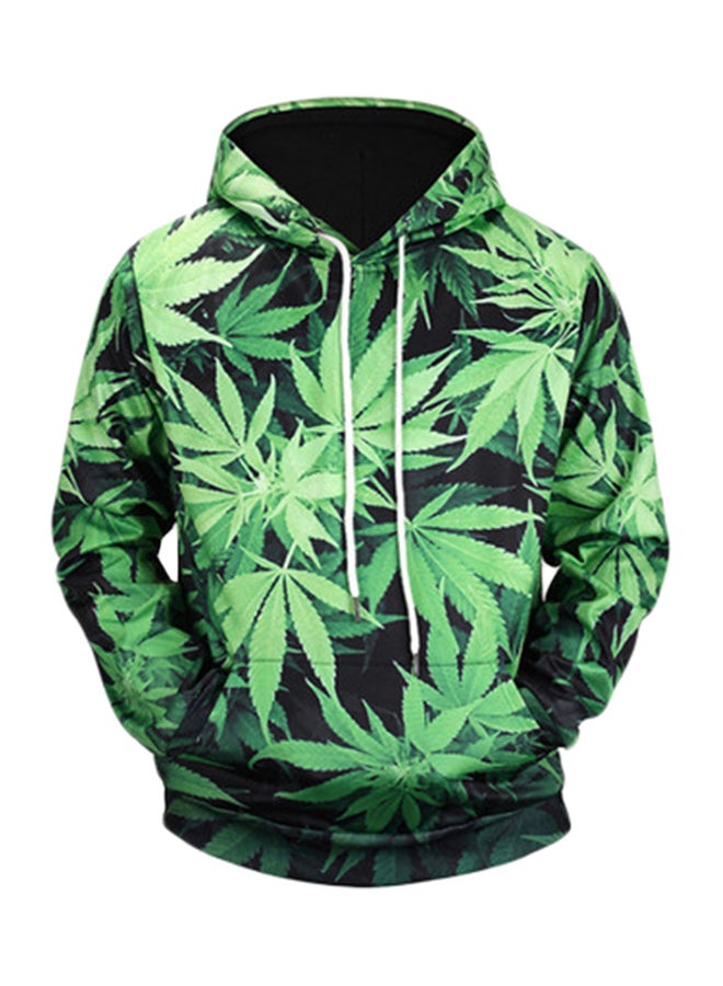 جوي شيك هودي بطبعة أوراق شجر أخضر/أسود - Image 1