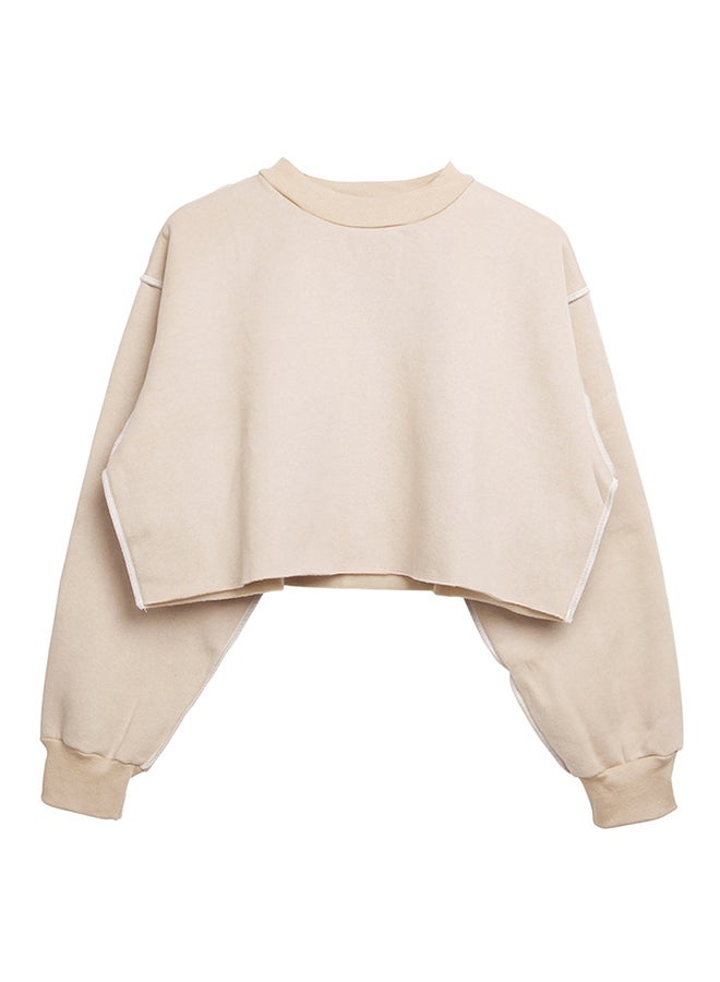 Joychic Crew Neck Long Sleeves Cropped Sweatshirt Off White  - Image 1