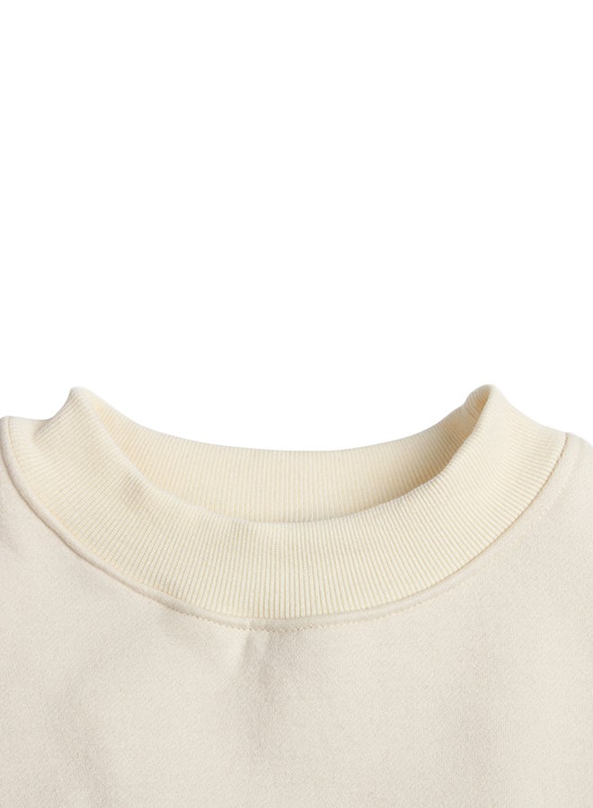Joychic Crew Neck Long Sleeves Cropped Sweatshirt Off White  - Image 2