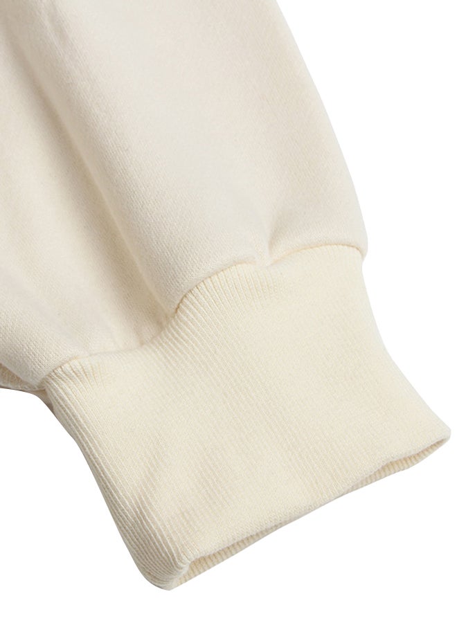Joychic Crew Neck Long Sleeves Cropped Sweatshirt Off White  - Image 4