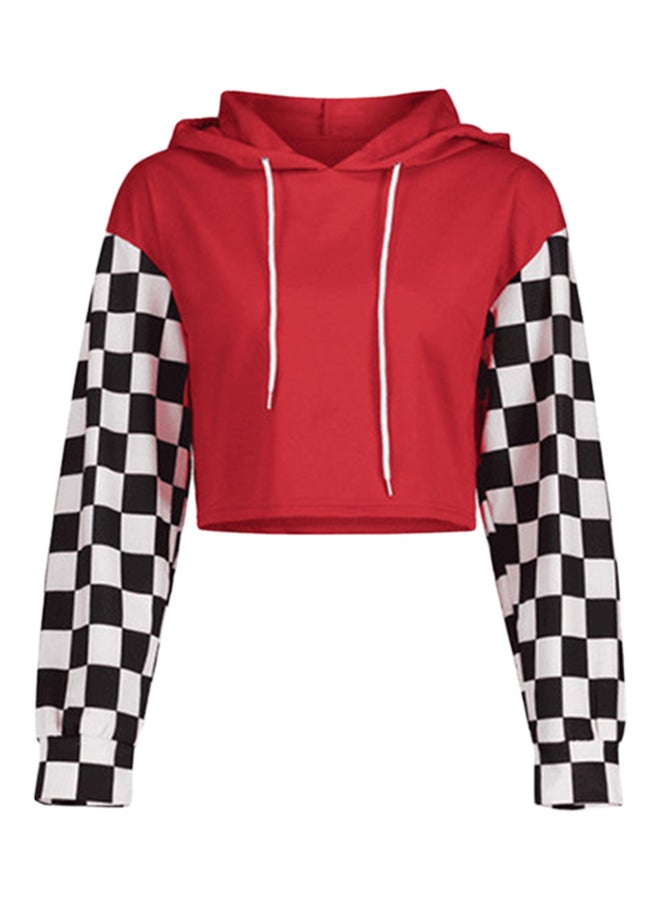 Joychic Contrast Sleeve Cropped Hoodie Red/Black/White - Image 1