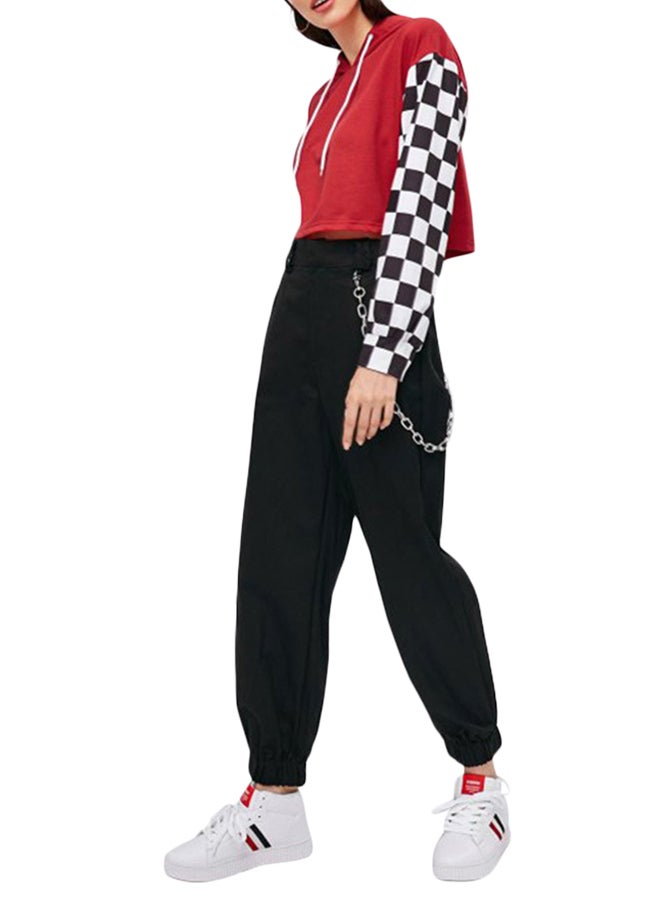 Joychic Contrast Sleeve Cropped Hoodie Red/Black/White - Image 4