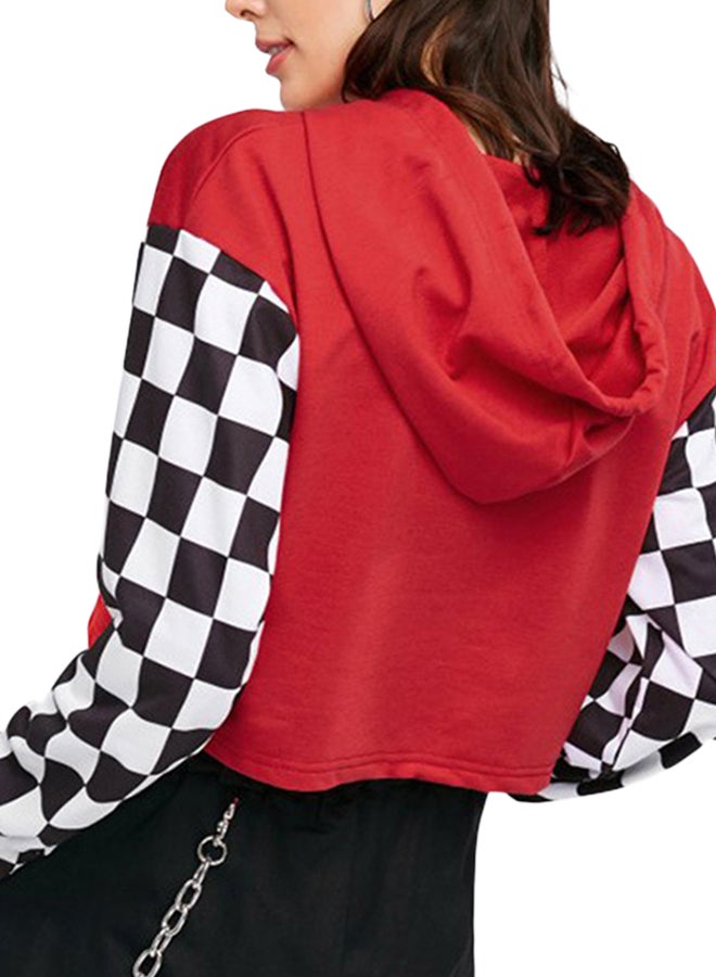 Joychic Contrast Sleeve Cropped Hoodie Red/Black/White - Image 2