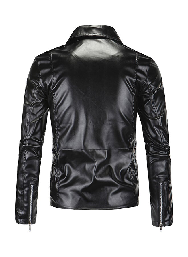 Joychic Solid Zipper Fly Biker Jacket Black  - Image 2