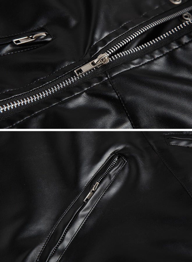 Joychic Solid Zipper Fly Biker Jacket Black  - Image 3