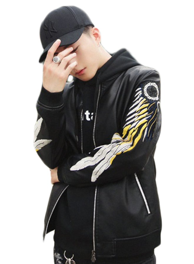 جوي شيك جاكيت منفوخ بأكمام مطبوعة أسود - Image 1