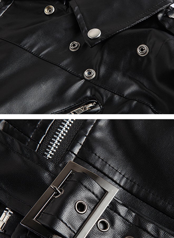 Joychic Solid Zipper Fly Biker Jacket Black  - Image 4