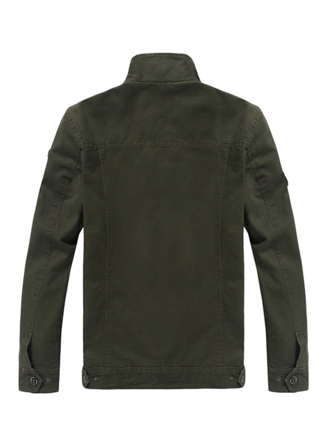 جوي شيك جاكيت بسحاب وياقة قائمة اللون الأخضر العسكري - Image 2