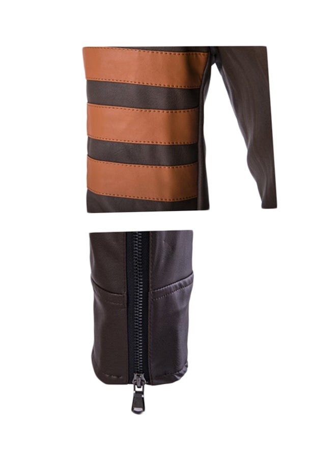 Joychic - Stand Collar Biker Jacket Brown - Image 1