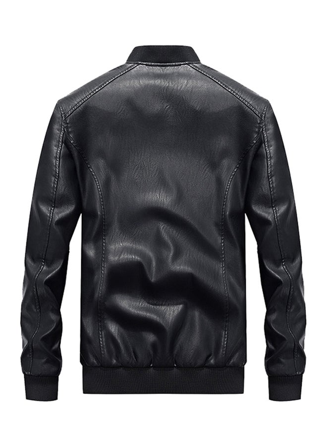 Joychic Embroidered Badge Leather Jacket Black  - Image 3