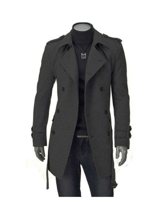 Joychic - Lapel Solid Trench Coat Grey - Image 1
