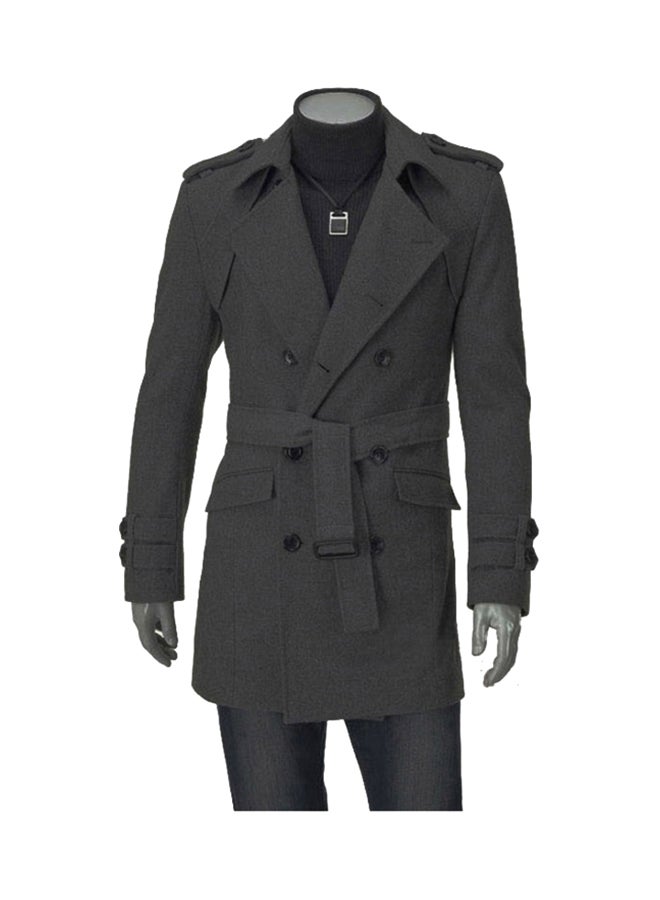 Joychic - Lapel Solid Trench Coat Grey - Image 1