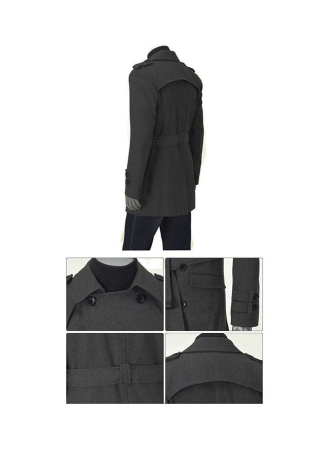 Joychic - Lapel Solid Trench Coat Grey - Image 1