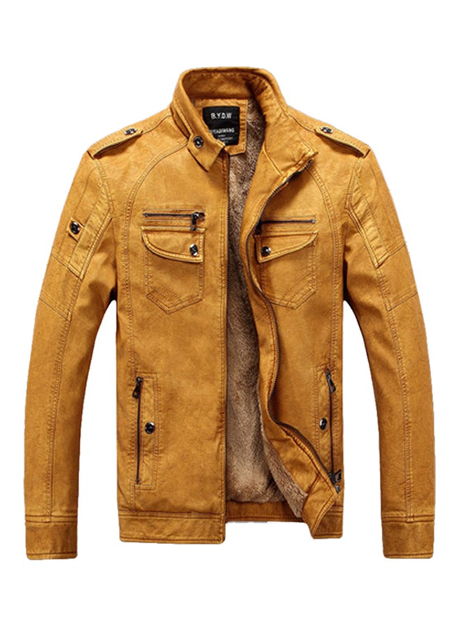 Joychic Zip Up Collared Neck Long Sleeve Jacket Yellow  - Image 2