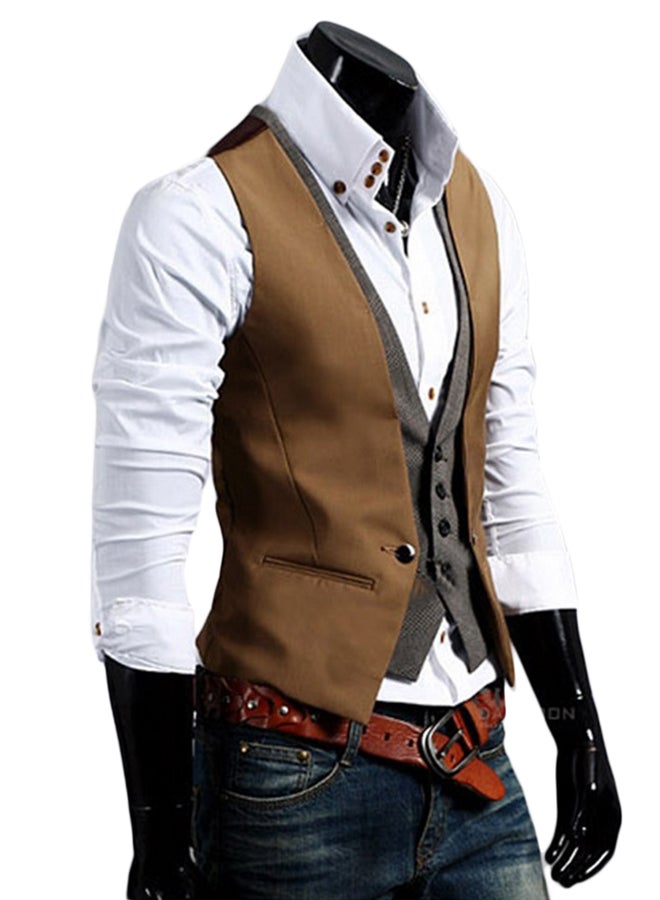 Joychic Solid Buttoned Vest Khaki  - Image 2