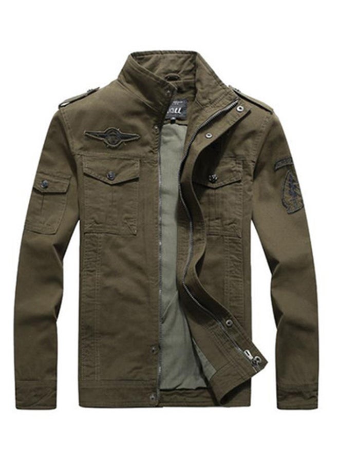 Joychic Flap Pocket Zipper Jacket Green - Image 2