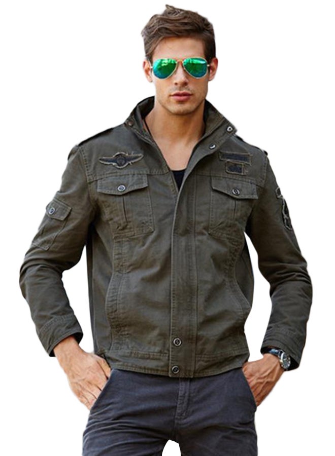 Joychic Flap Pocket Zipper Jacket Green - Image 1