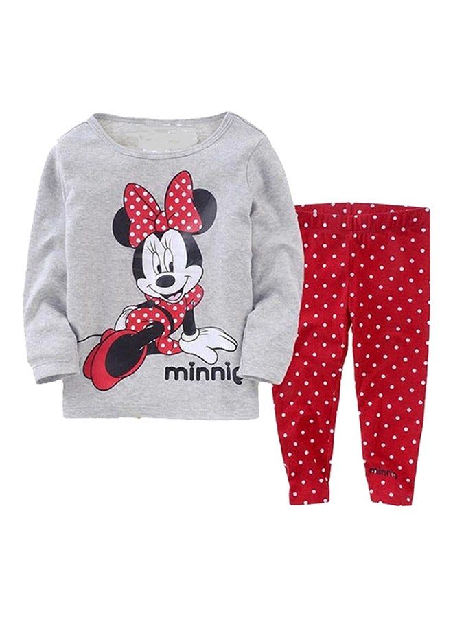 Joychic Girls Minnie Graphic T-Shirt and Pyjama Set Red 