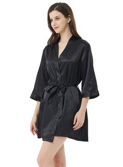Joychic Solid Belted Robe Black  - Image 2