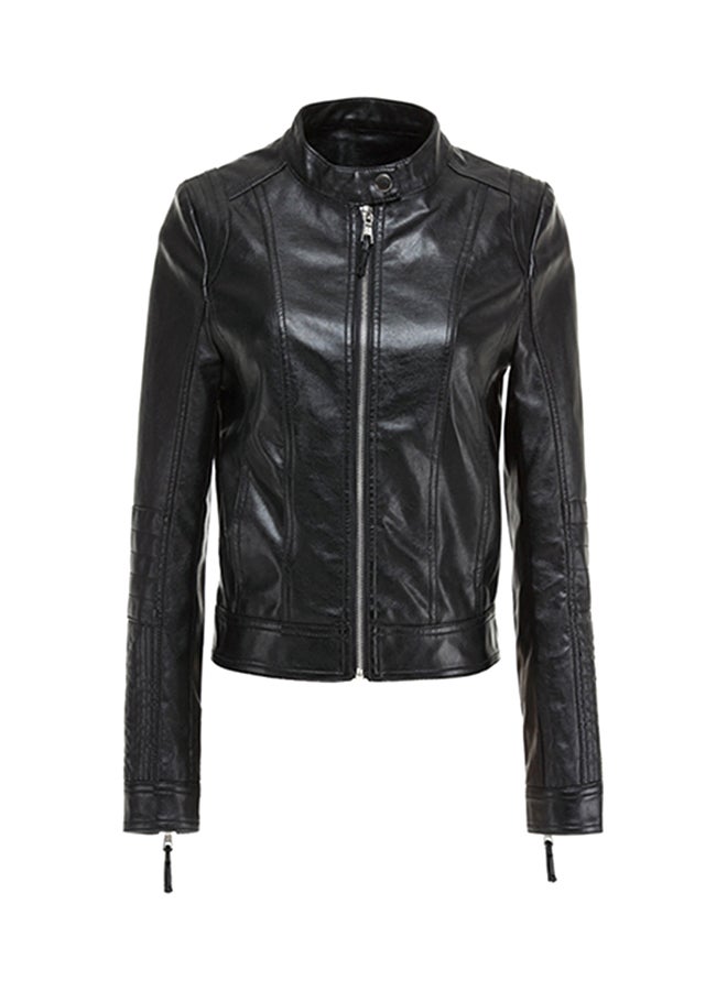 Zip-Up Faux Leather Jacket Black - v1596458204/N39450514V_1