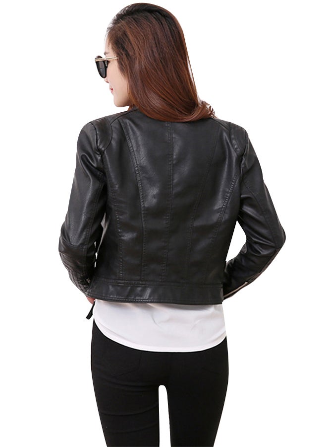 Zip-Up Faux Leather Jacket Black - v1596458206/N39450514V_3