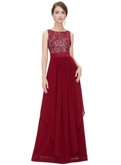 Round Neck Embroidered Pattern Maxi Dress Red
