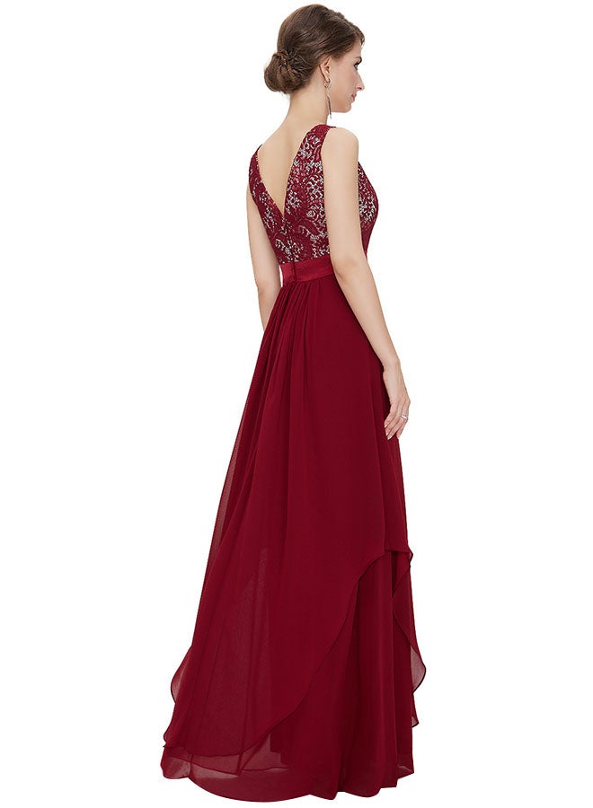 Joychic - Round Neck Embroidered Pattern Maxi Dress Red - Image 1